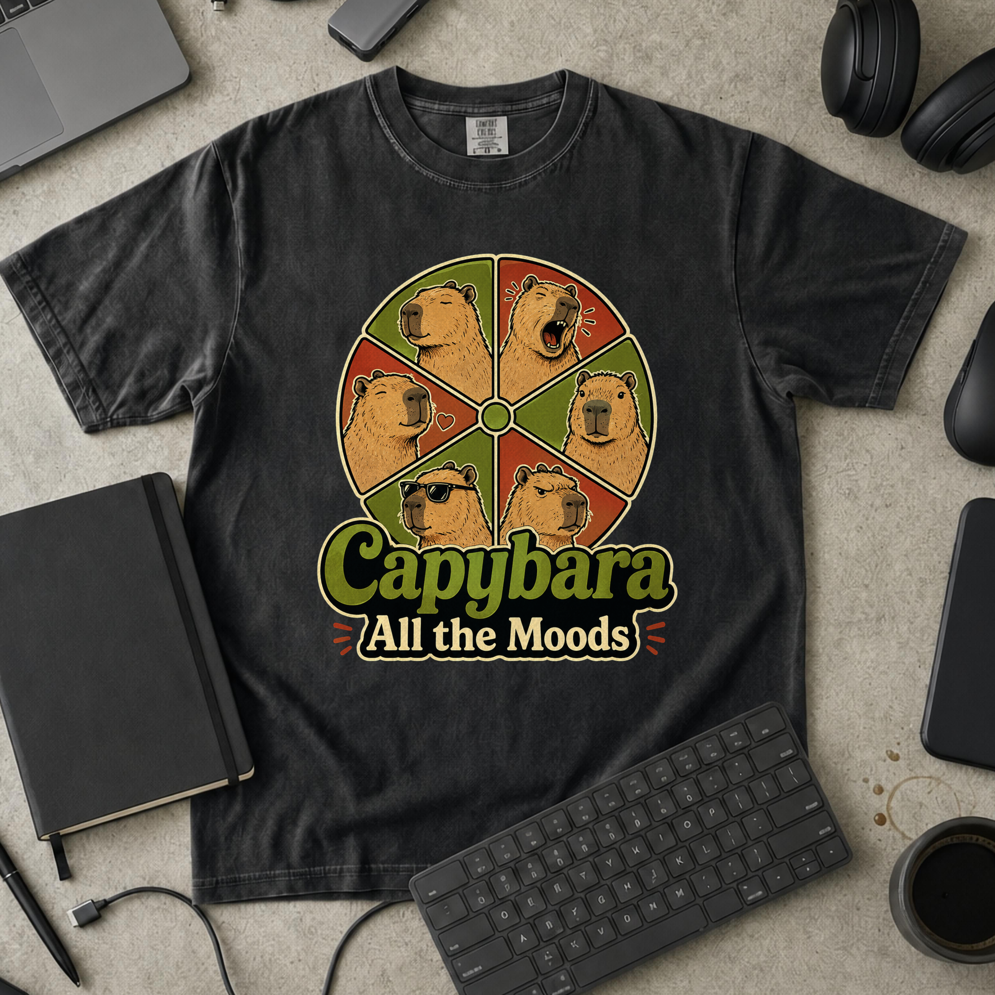 Capybara All the Moods Premium Shirt - Black mockup