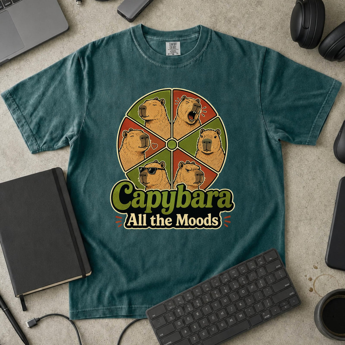 Capybara All the Moods Premium Shirt - Blue Spruce mockup