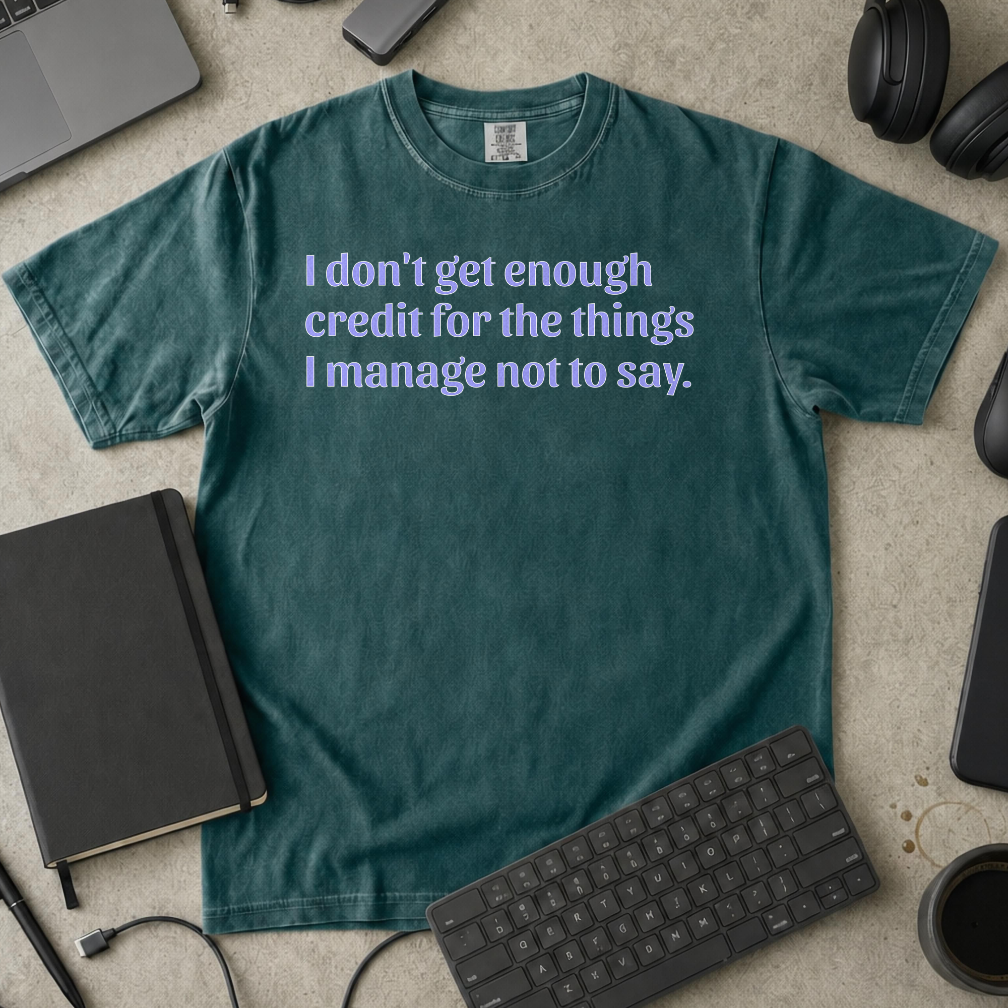 Not Enough Credit Premium Shirt - Blue Spruce mockup