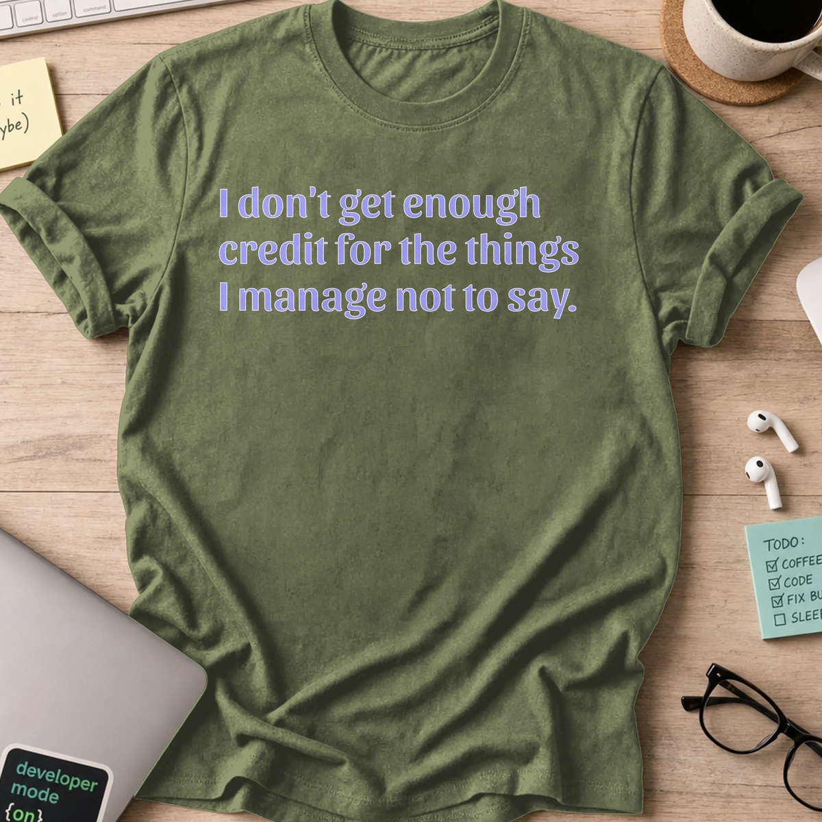 Not Enough Credit Nerd Shirt - Military Green mockup