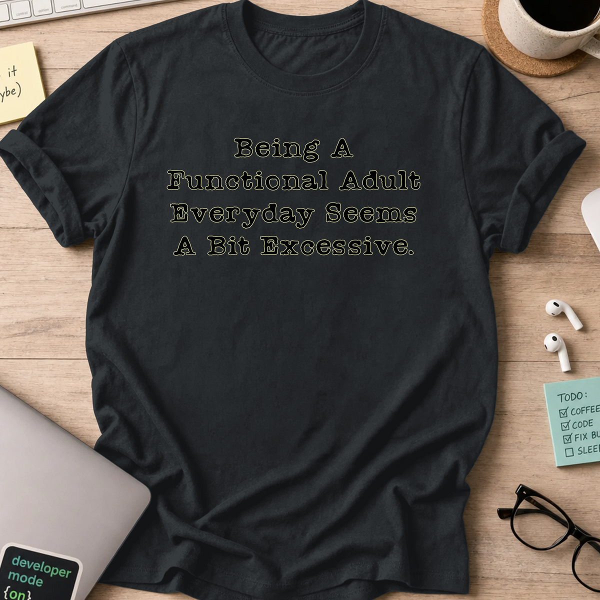 Functional Adult Nerd Shirt - Black mockup