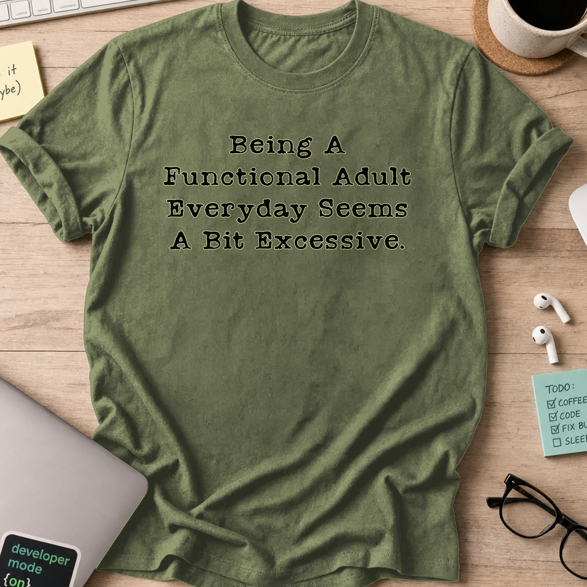 Functional Adult Nerd Shirt - Military Green mockup
