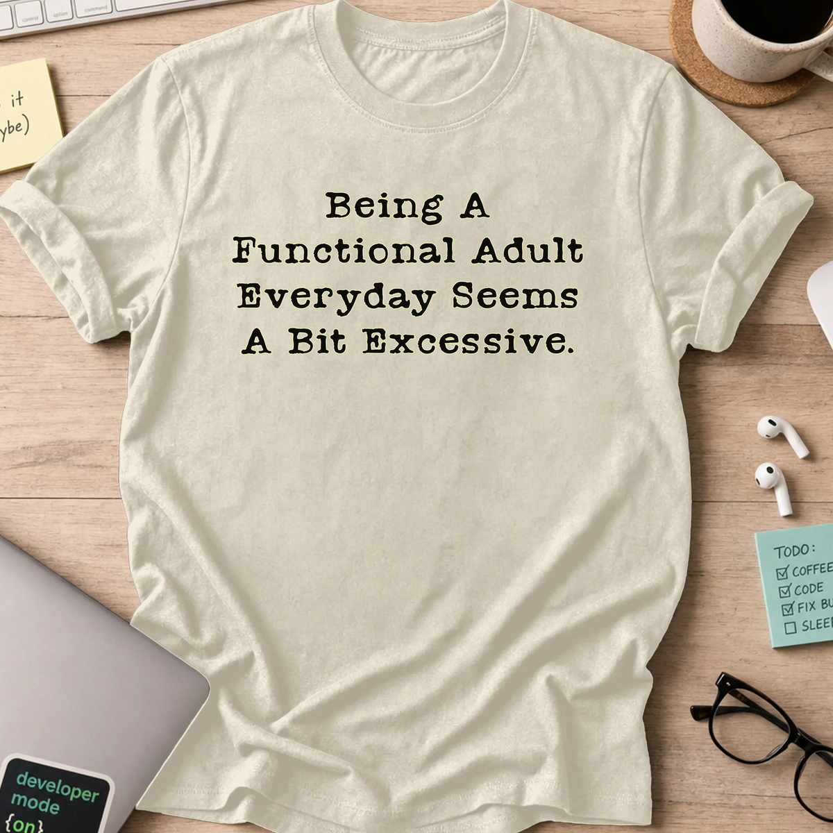 Functional Adult Nerd Shirt - Natural mockup