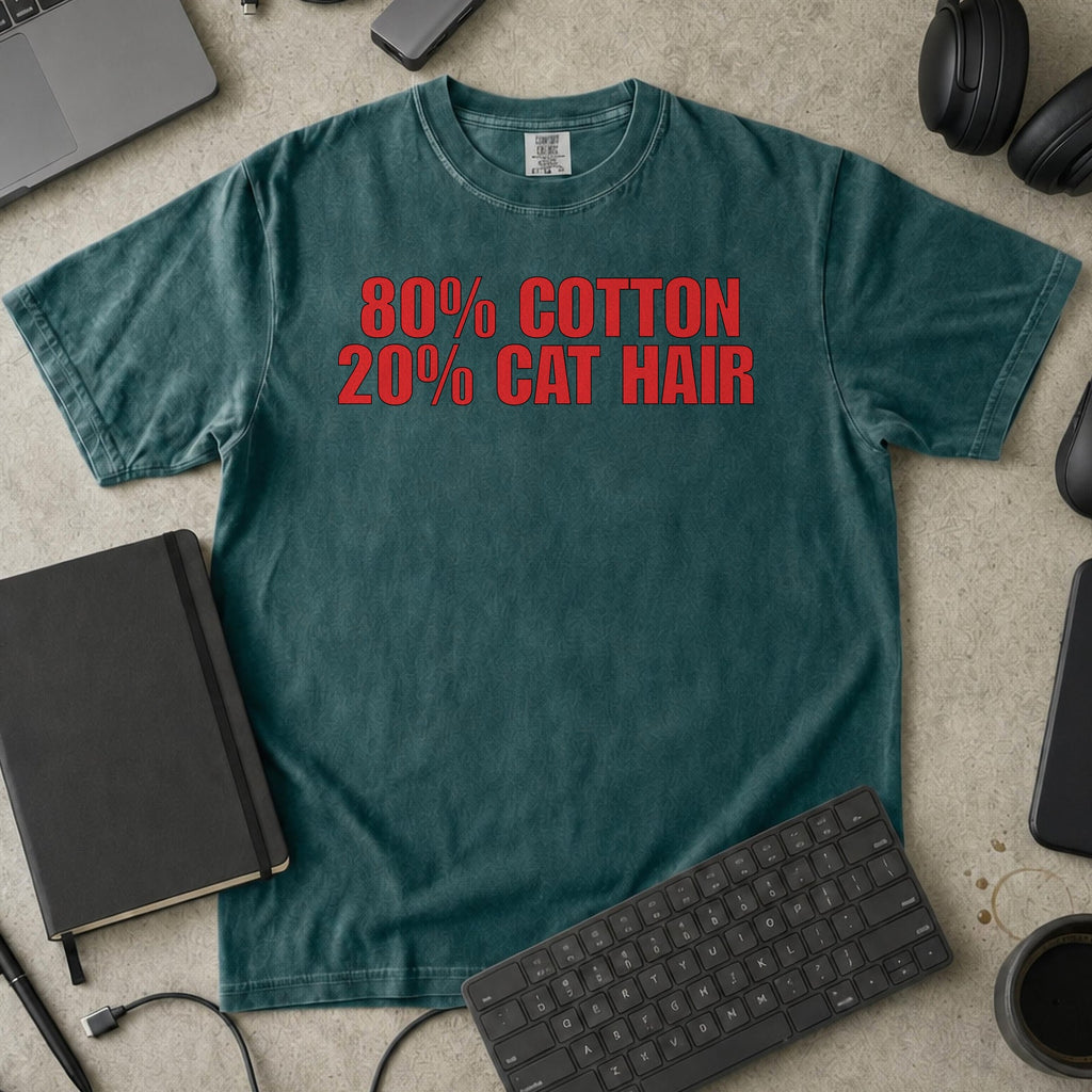 80% Cotton, 20% Cat Hair Premium Shirt - Blue Spruce mockup