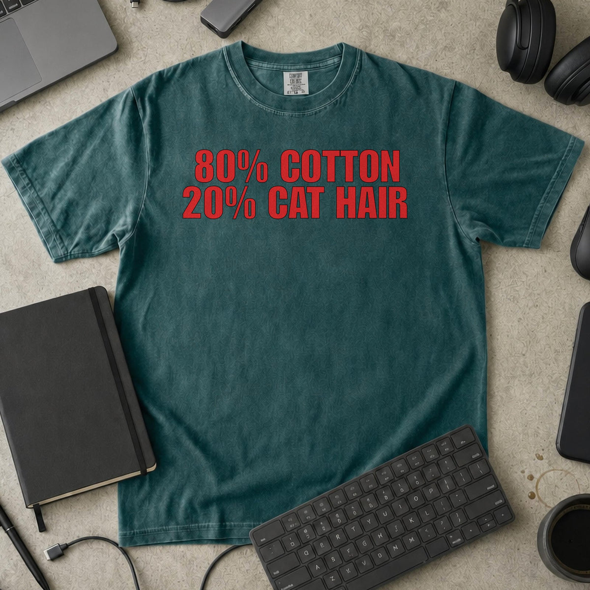 80% Cotton, 20% Cat Hair Premium Shirt - Blue Spruce mockup