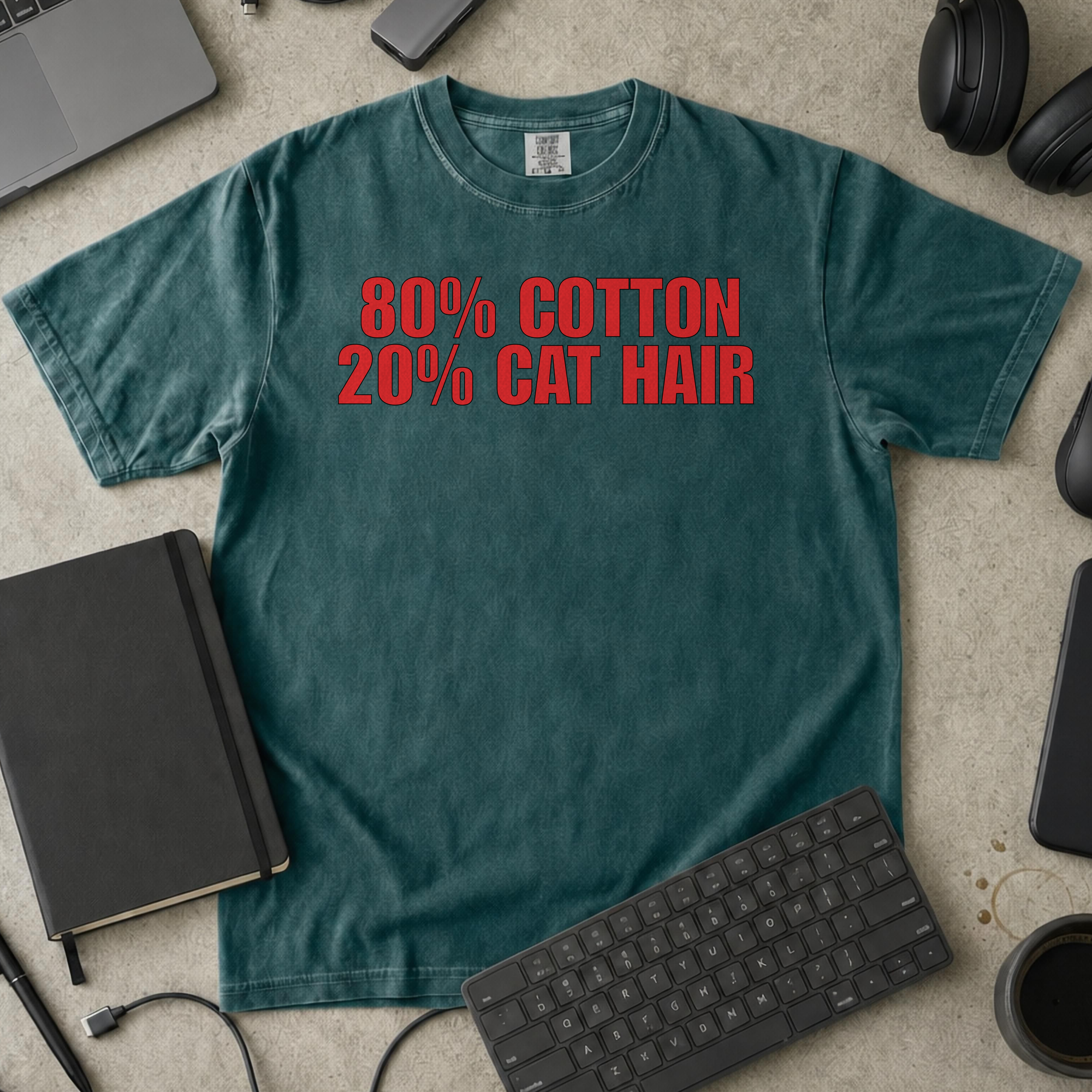 80% Cotton, 20% Cat Hair Premium Shirt - Blue Spruce mockup