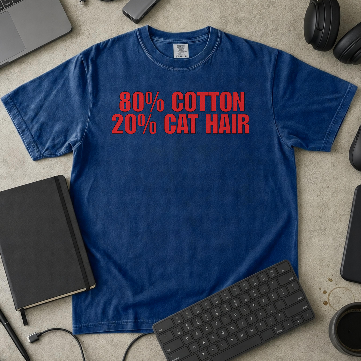 80% Cotton, 20% Cat Hair Premium Shirt - True Navy mockup