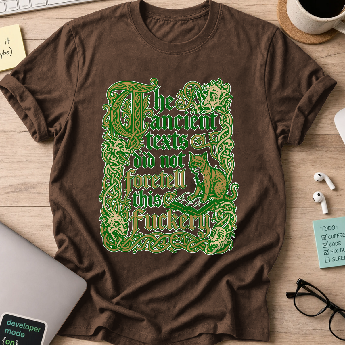 Ancient Texts Nerd Shirt - Dark Chocolate mockup