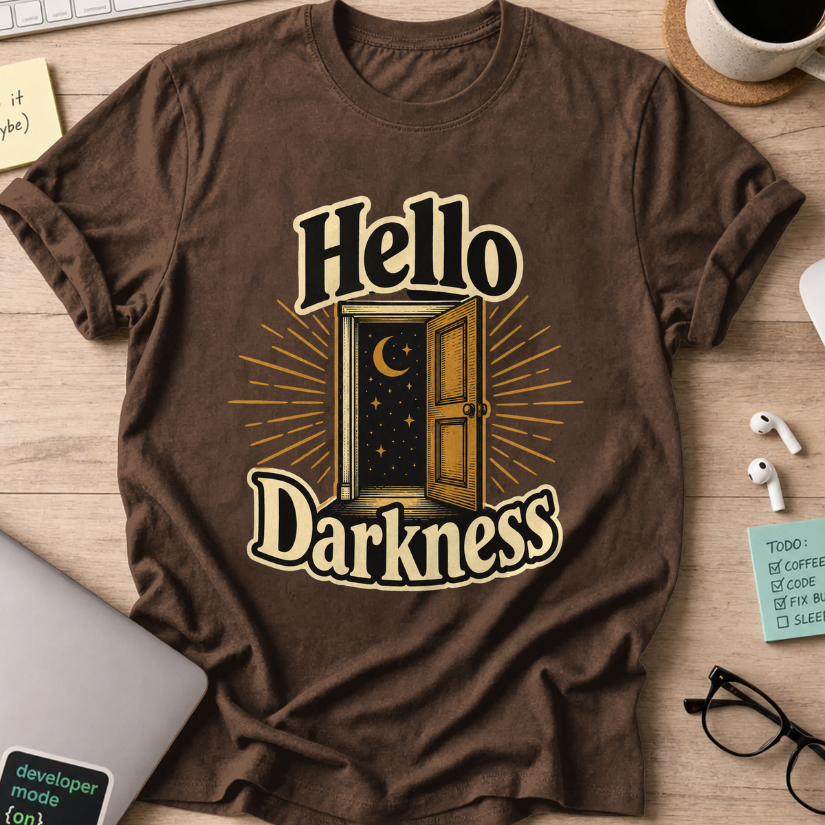 Hello Darkness Nerd Shirt - Dark Chocolate mockup