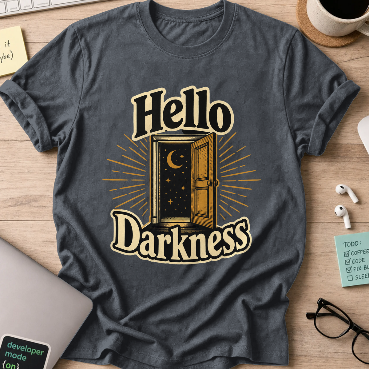 Hello Darkness Nerd Shirt - Dark Heather mockup