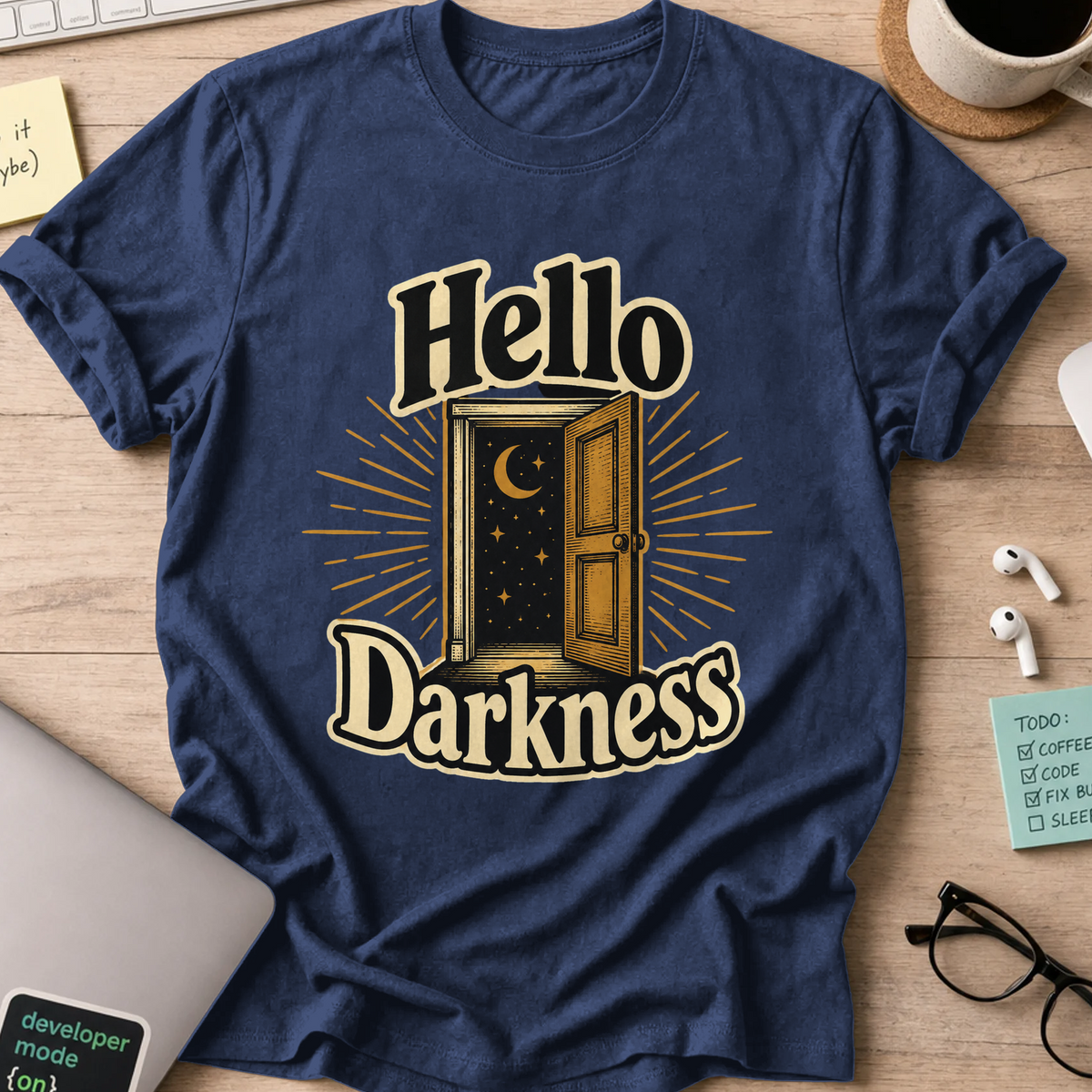 Hello Darkness Nerd Shirt - Navy mockup
