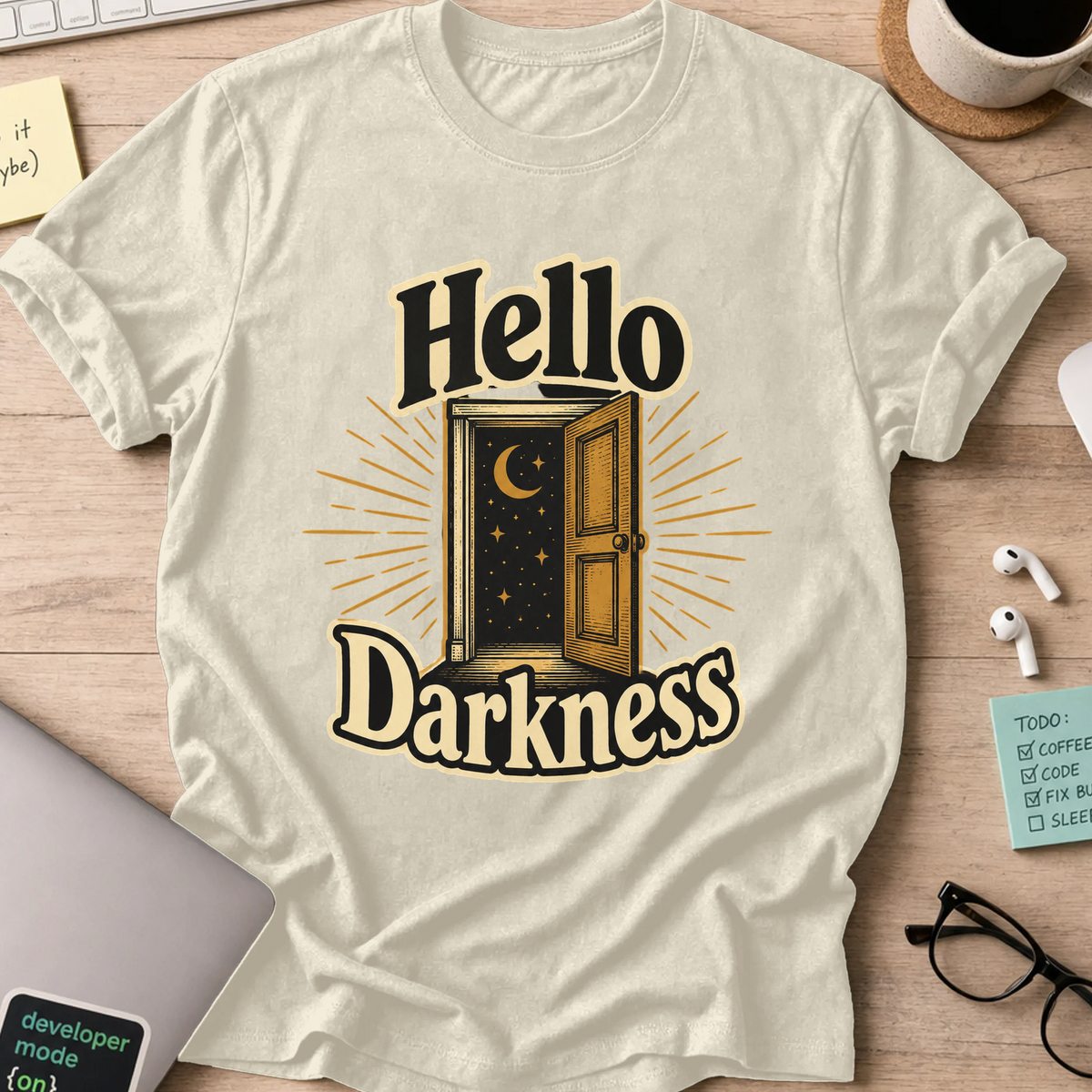 Hello Darkness Nerd Shirt - Natural mockup