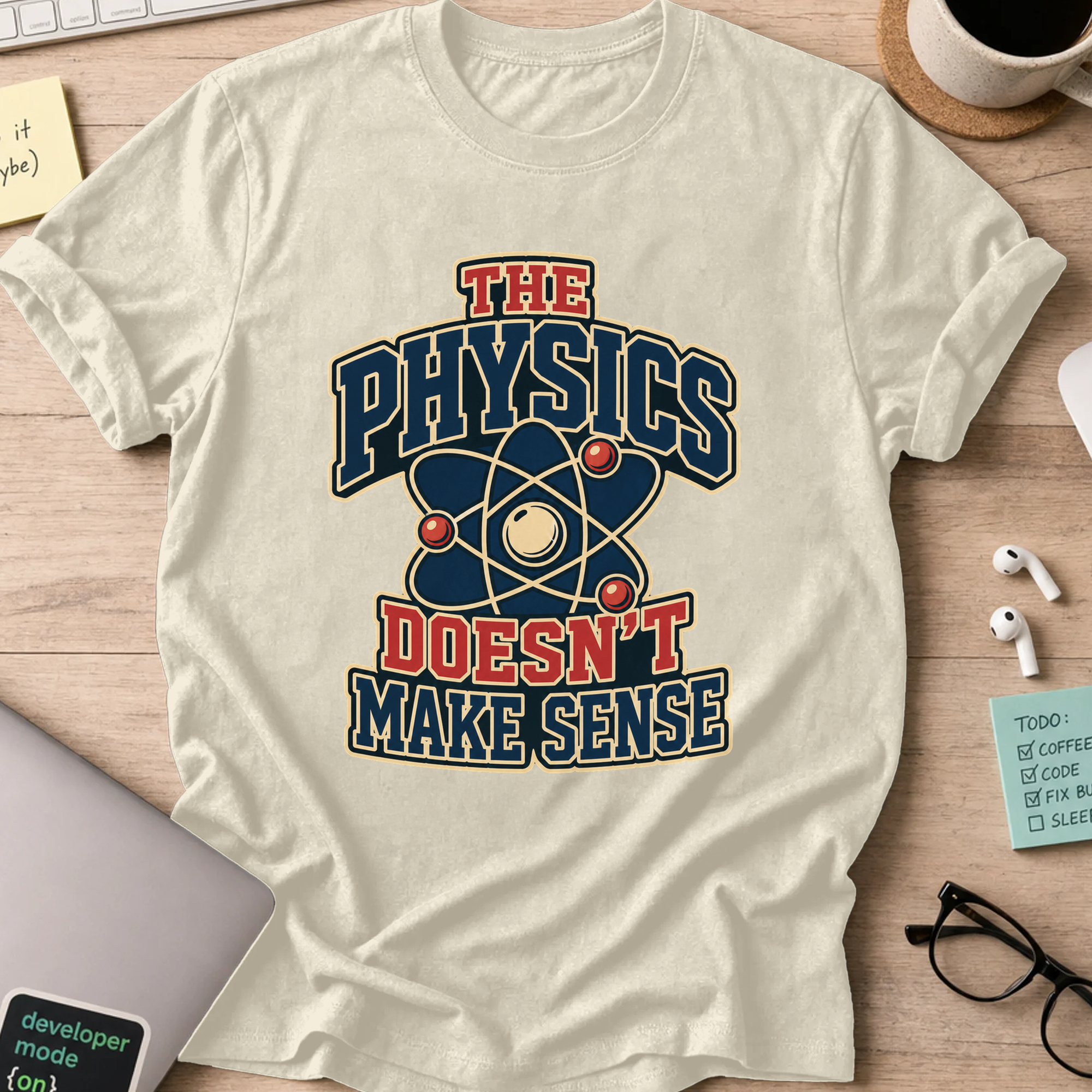 Physics Doesn’t Make Sense Nerd Shirt - Natural mockup