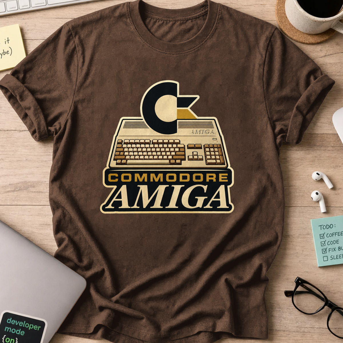 Commodore Amiga Nerd Shirt - Dark Chocolate mockup