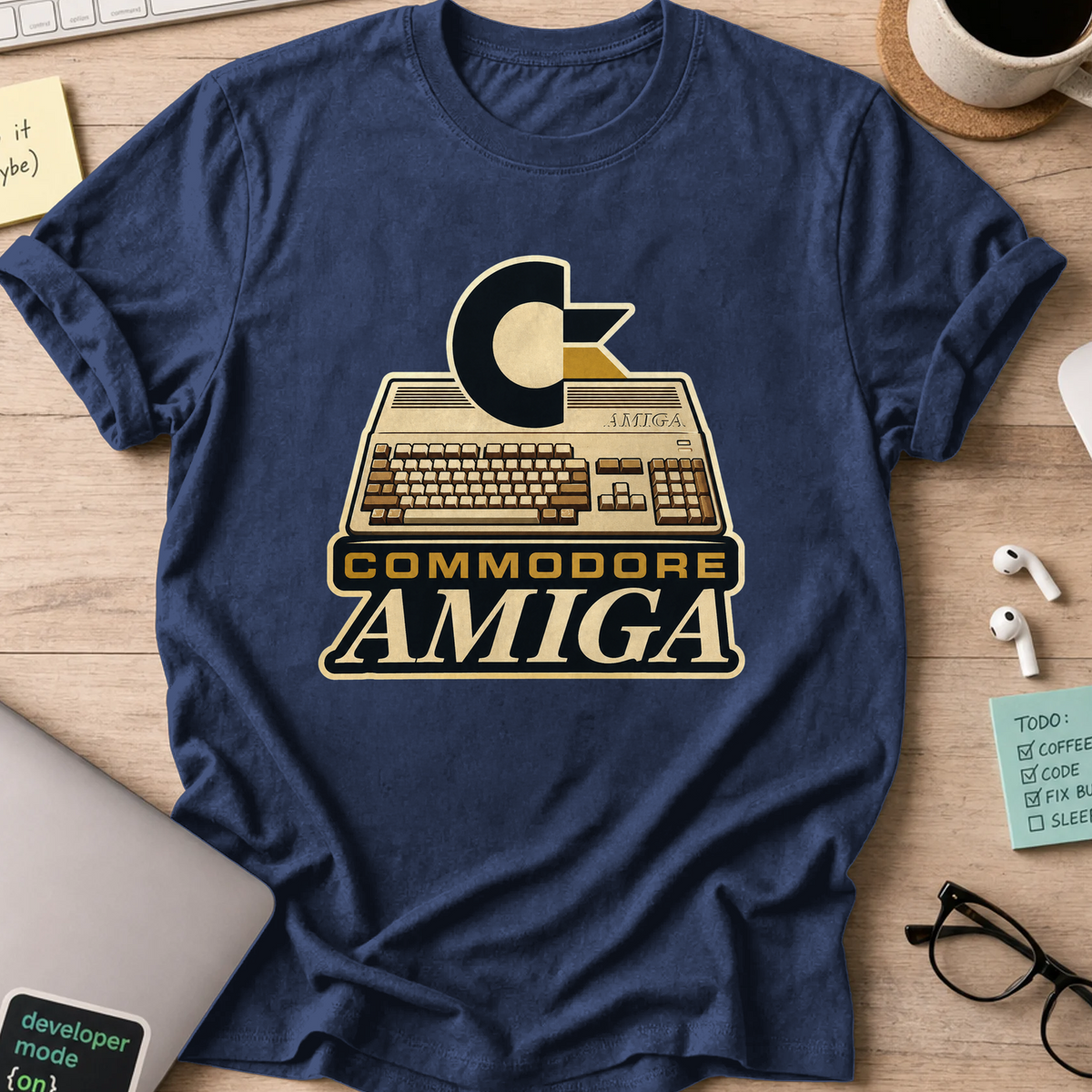 Commodore Amiga Nerd Shirt - Navy mockup