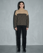 Women's Ribbed Turtleneck Knit Sweater, frontal relaxed stand, worn by model