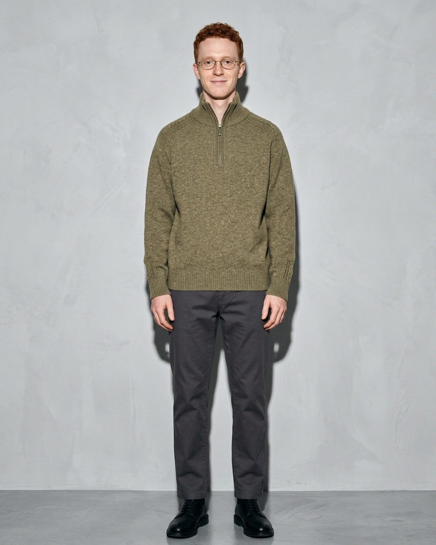 Zipper High Neck Thickened Woolen Sweater, frontal relaxed stand, worn by model