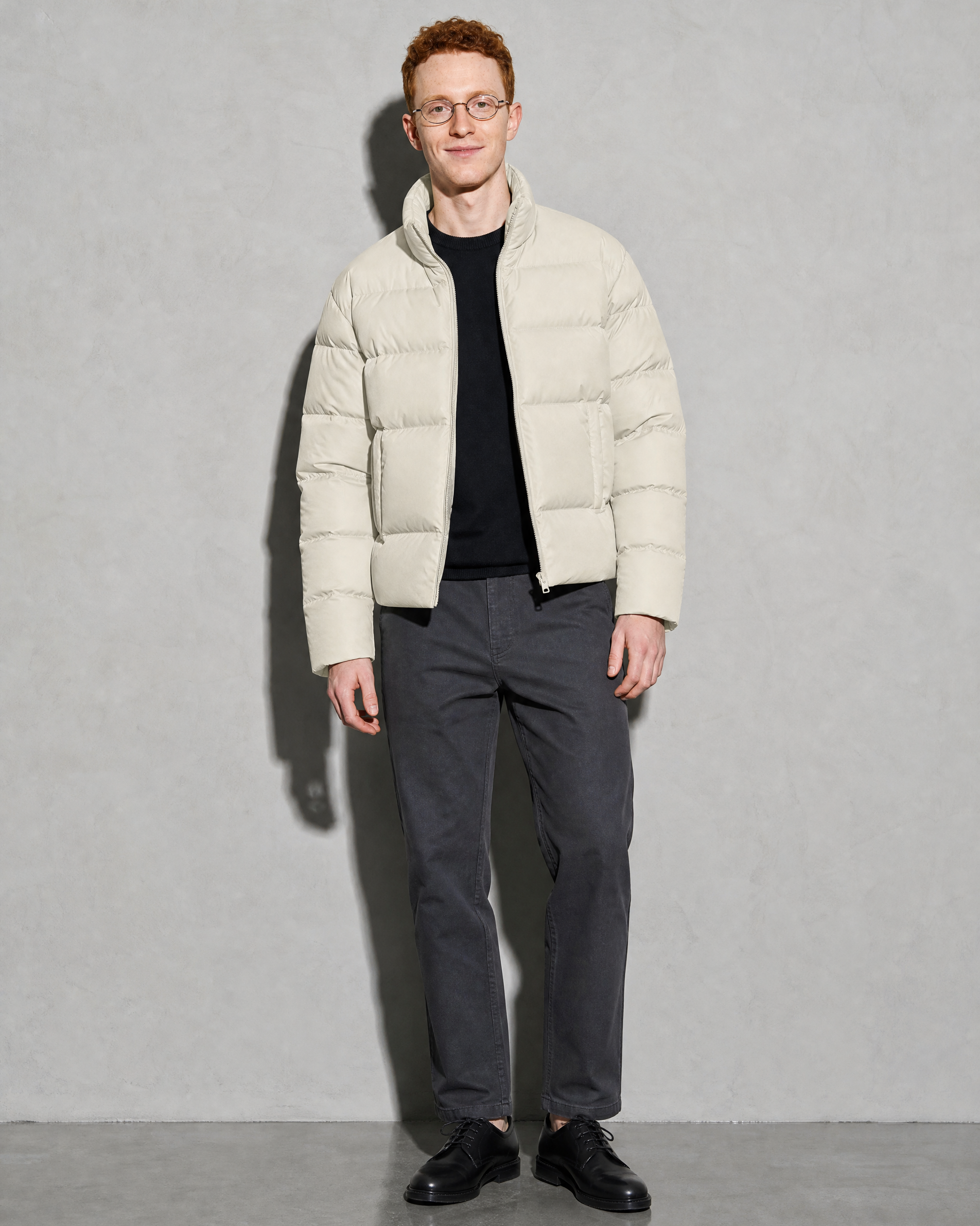 Solid Color Jacket For Men And Women, frontal relaxed stand, worn by model