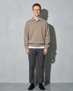 Men's Ribbed-Hem Lapel Knit Sweater, frontal relaxed stand, worn by model