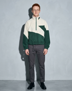 Men's Cropped Stand-Collar Zip Sweater, frontal relaxed stand, worn by model