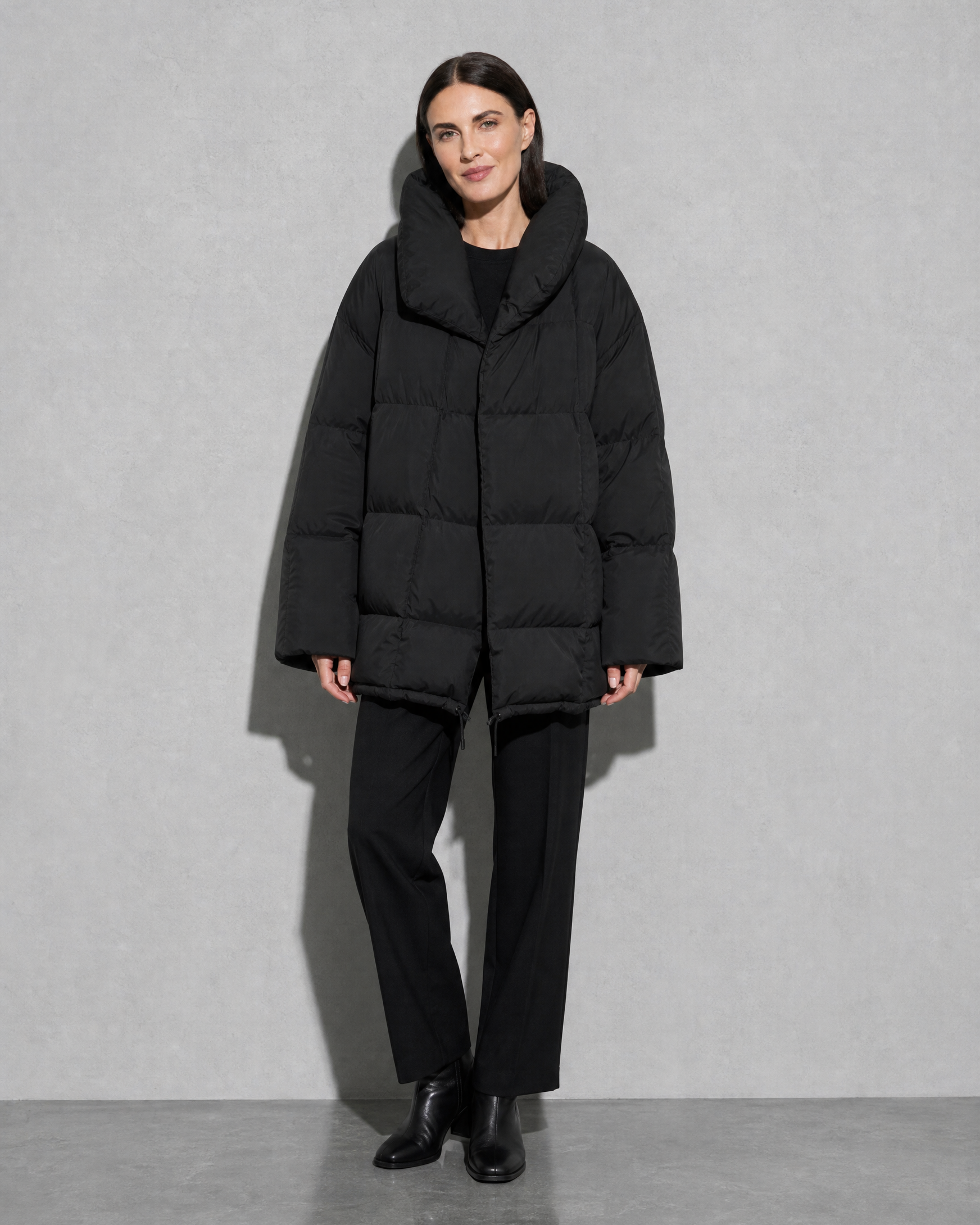Women's Fashion Loose Thickening Keep Warm Coat, frontal relaxed stand, worn by model