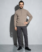 Zipper High Neck Thickened Woolen Sweater, contrapposto hand on hip, worn by model