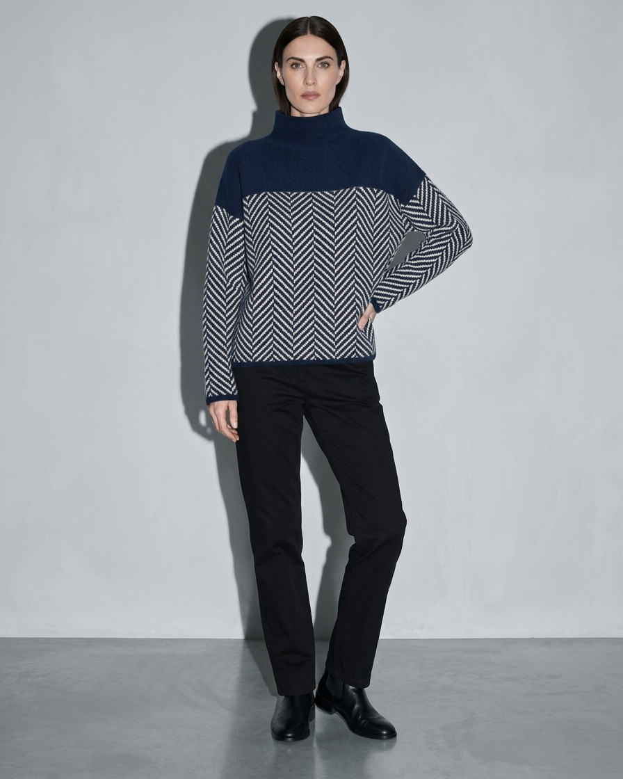 Women's Ribbed Turtleneck Knit Sweater, contrapposto hand on hip, worn by model