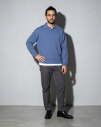 Men's Ribbed-Hem Lapel Knit Sweater, contrapposto hand on hip, worn by model