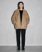 Women's Batwing-Sleeve Lapel Coat, hands in pockets, worn by model