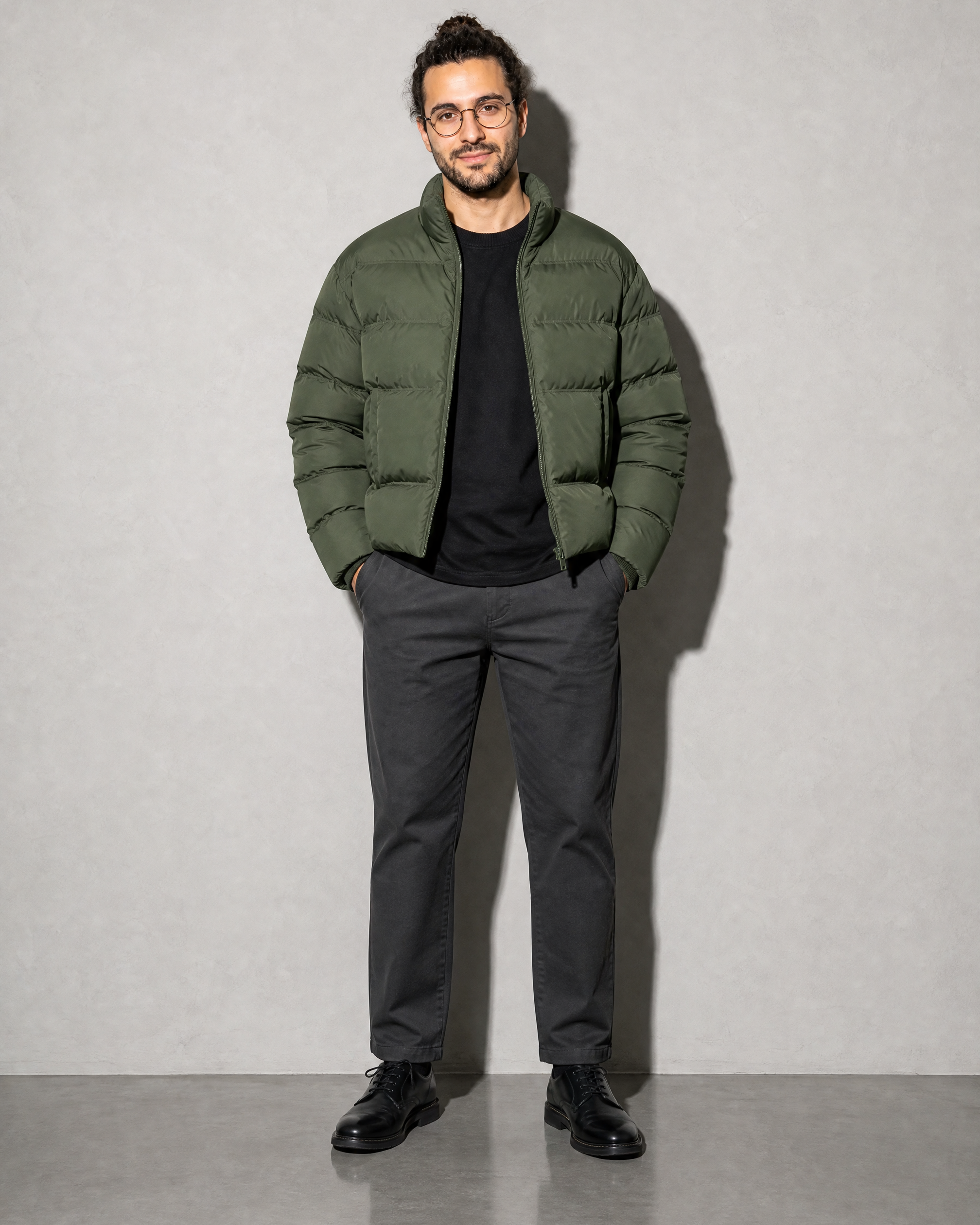 Solid Color Jacket For Men And Women, hands in pockets, worn by model