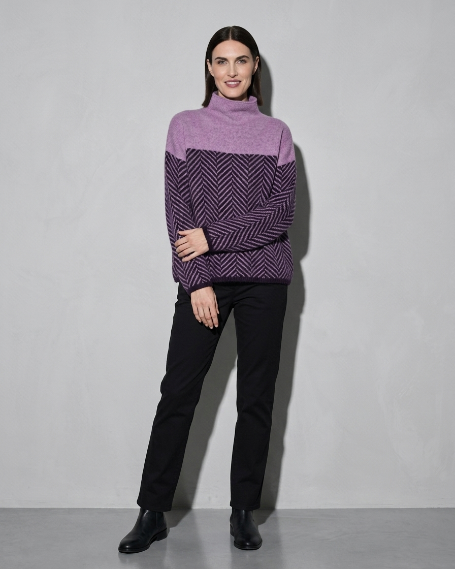 Women's Ribbed Turtleneck Knit Sweater, loose arm cross, worn by model