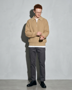 Men's Light Business Lapel Knit Sweater, adjusting the sleeve, worn by model
