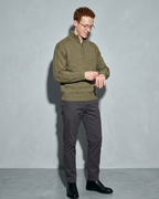 Zipper High Neck Thickened Woolen Sweater, adjusting the sleeve, worn by model