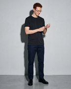 Men's Lightweight Solid Crewneck T-Shirt, adjusting the sleeve, worn by model