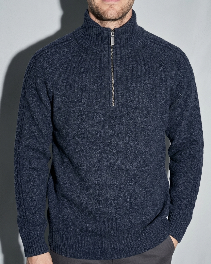 Zipper High Neck Thickened Woolen Sweater, bust-to-thigh, weight on one leg, worn by model