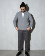 Men's Retro Zip-Front Knit Cardigan, two-handed hem straighten, worn by model