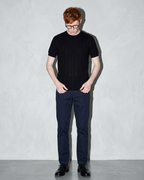 Men's Lightweight Solid Crewneck T-Shirt, two-handed hem straighten, worn by model