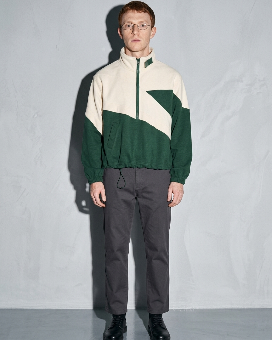 Men's Cropped Stand-Collar Zip Sweater, macro, front opening, worn by model