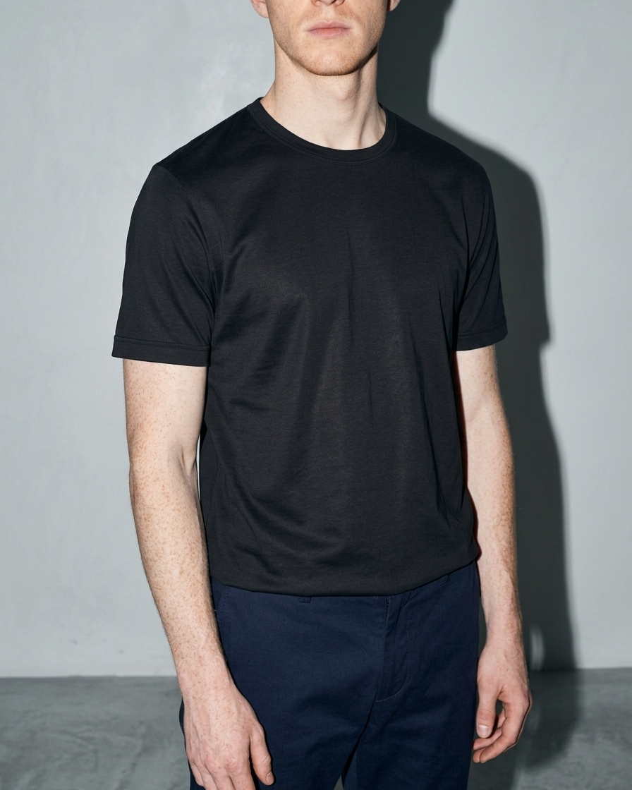Men's Lightweight Solid Crewneck T-Shirt, macro, front opening, worn by model
