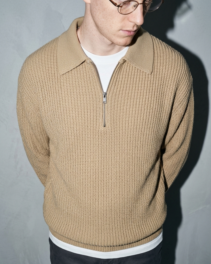 Men's Light Business Lapel Knit Sweater, macro, front opening, worn by model