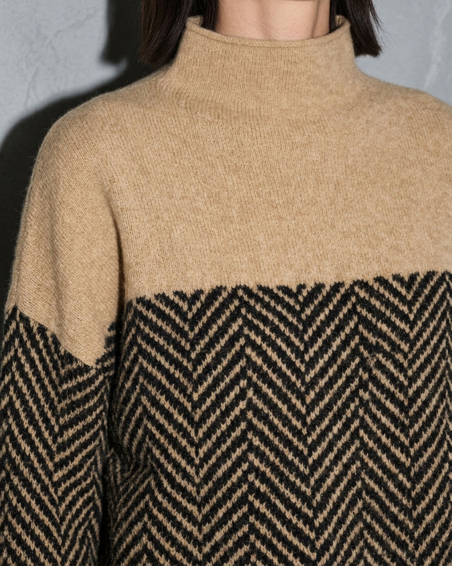 Women's Ribbed Turtleneck Knit Sweater, macro, front opening, worn by model