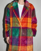 Women's Rainbow Plaid Button Coat with Pockets, macro, front opening, worn by model