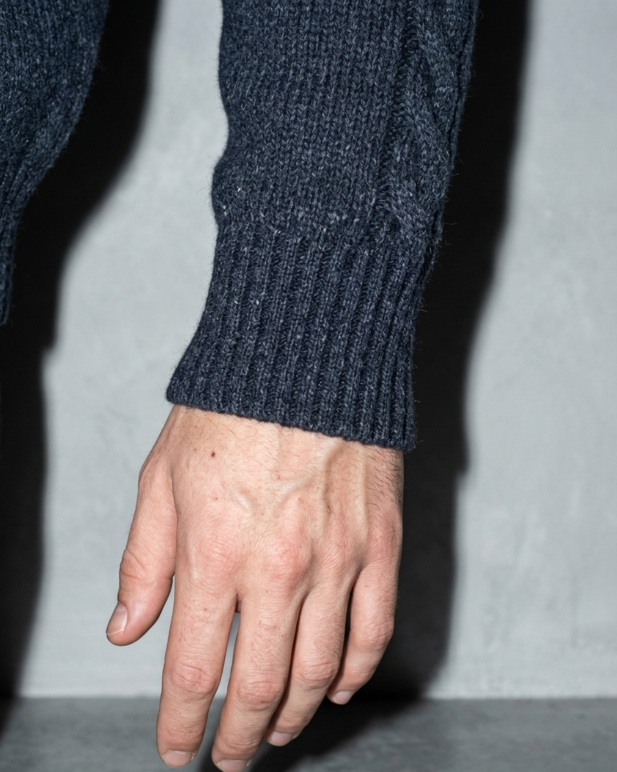 Zipper High Neck Thickened Woolen Sweater, macro, cuff, worn by model