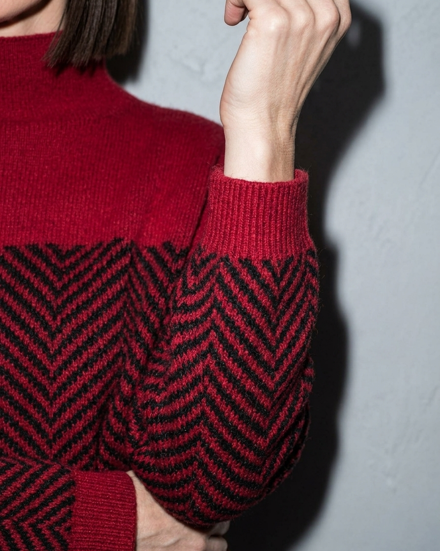 Women's Ribbed Turtleneck Knit Sweater, macro, cuff, worn by model