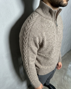 Zipper High Neck Thickened Woolen Sweater, macro, shoulder, worn by model