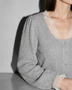 V-Neck Lace Crochet Button-Front Cardigan, macro, shoulder, worn by model
