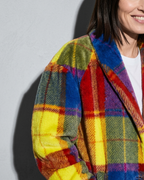 Women's Rainbow Plaid Button Coat with Pockets, macro, shoulder, worn by model