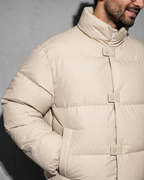 Coffee Color Cotton-padded Clothes Short Cotton Coat, macro, shoulder, worn by model