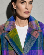 Women's Rainbow Plaid Button Coat with Pockets, macro, neckline, worn by model