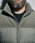 Duck Down Down Jacket Men's Winter American Outdoor, macro, neckline, worn by model